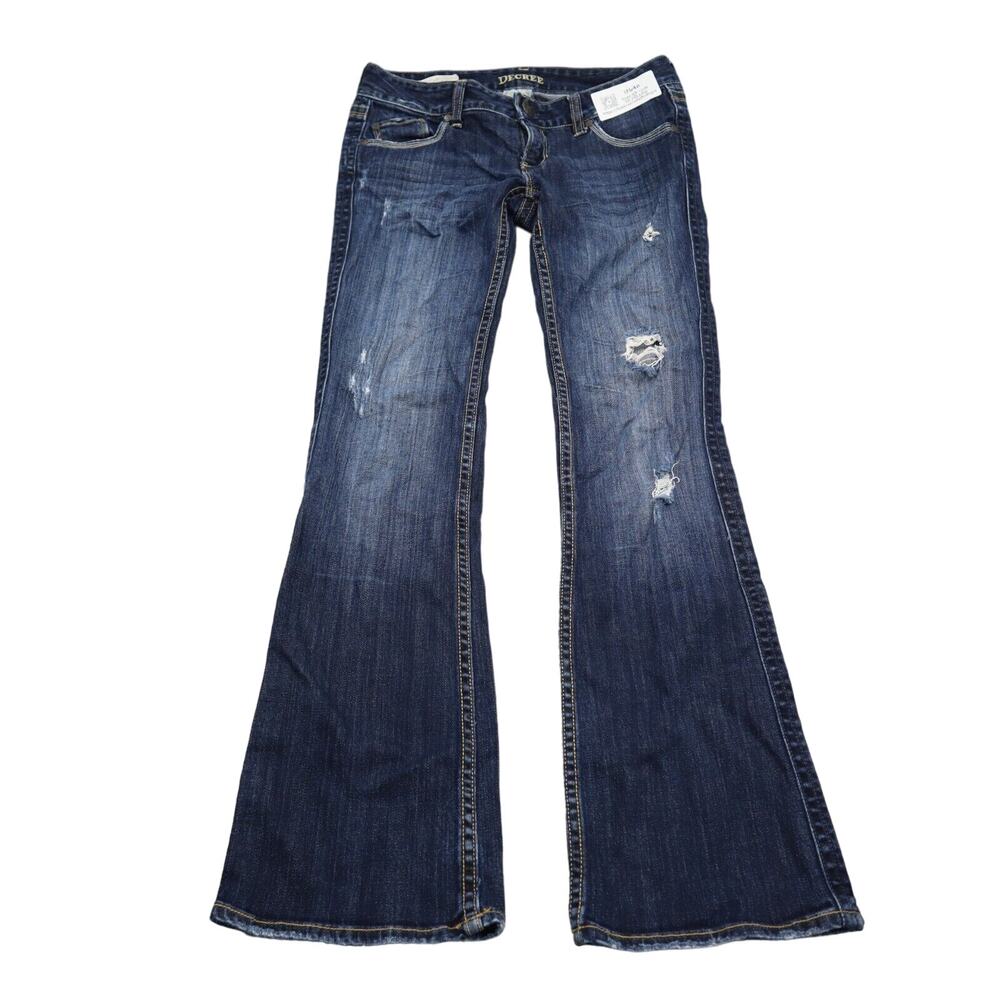 Decree Pants Womens 5 Blue Denim Low Rise Boot Cut Distressed Casual Jeans